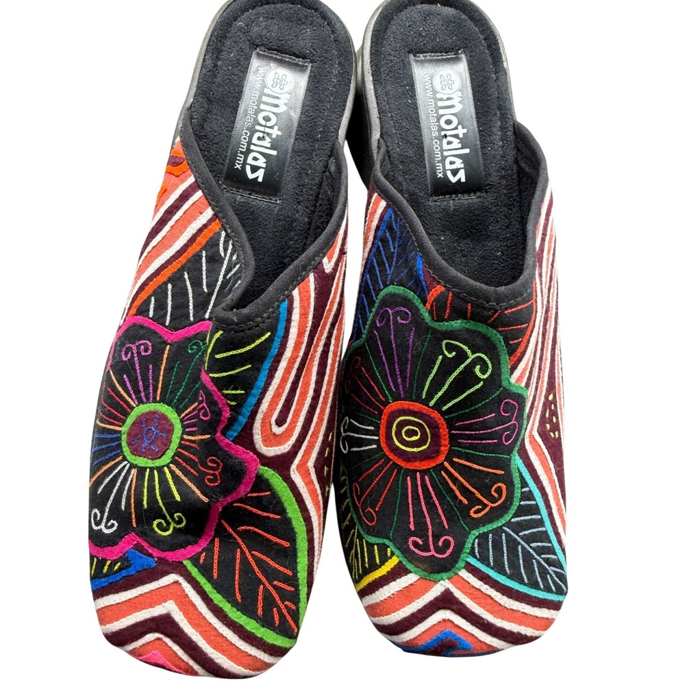 Motalas Mexican Hand Embroidered Floral Mule Clogs Multi Color Womens 41